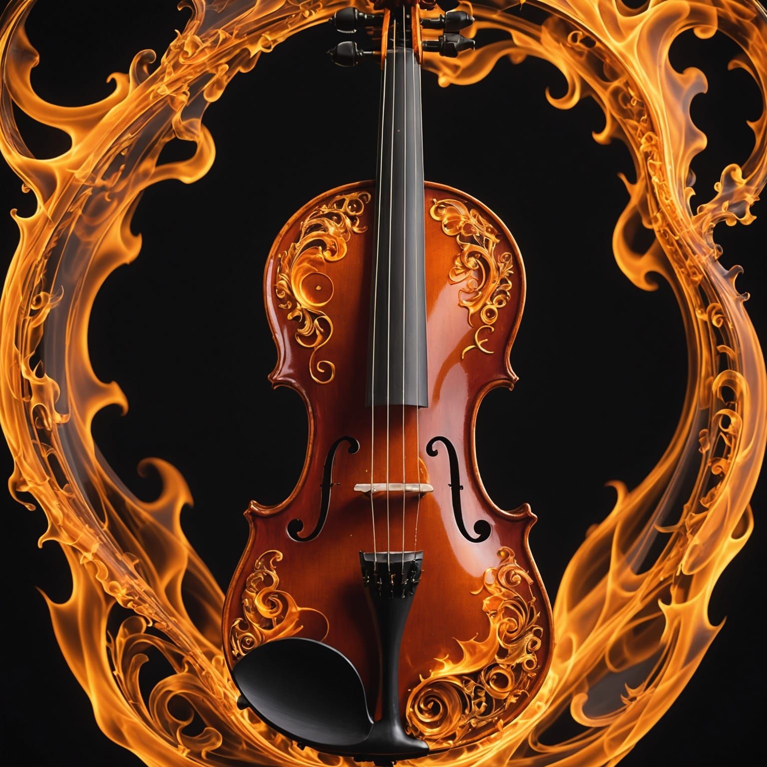 Ethereal Flame Violin Masterpiece in Cyberpunk Style