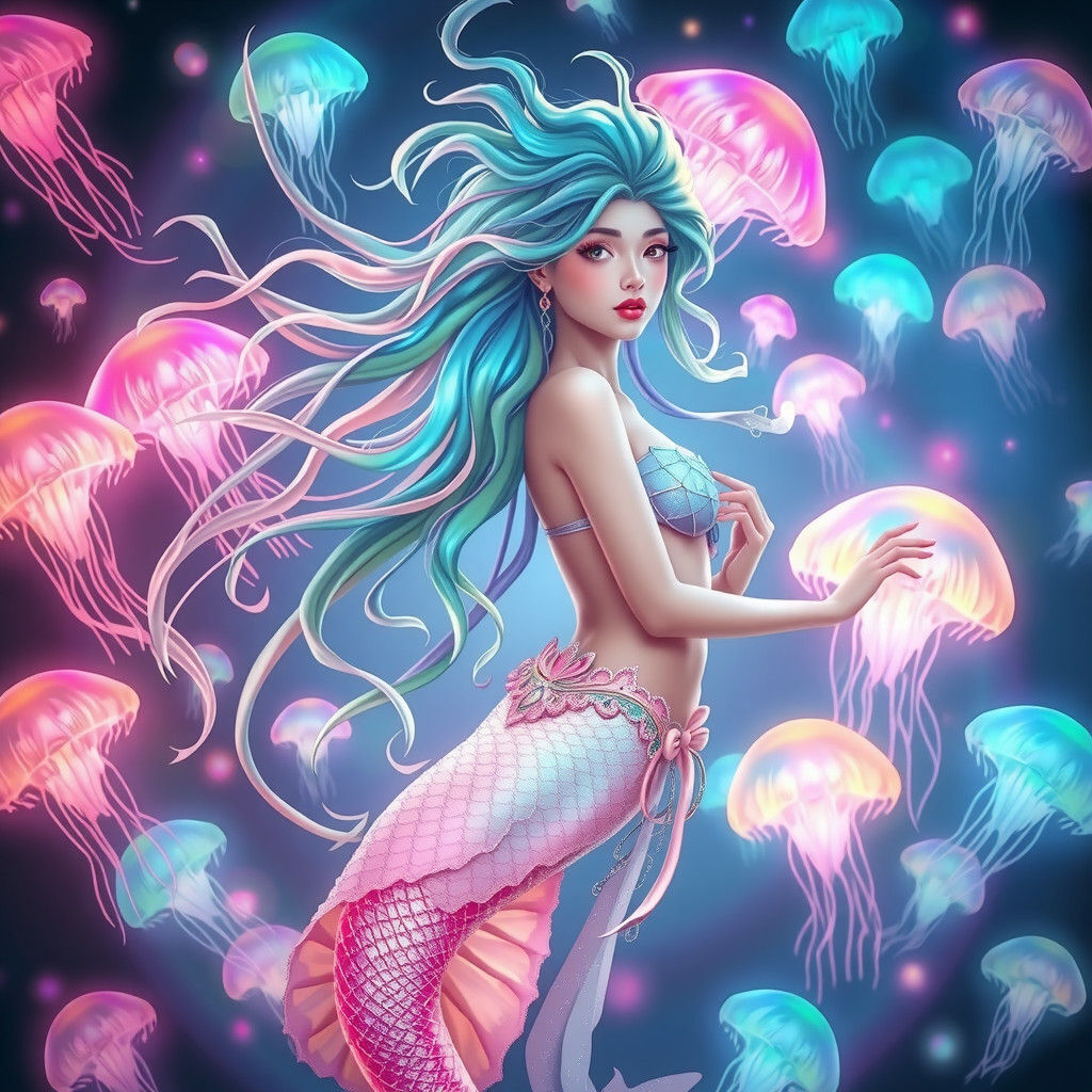 Luminous Mermaid Goddess in Vibrant Oceanic Dreamscape