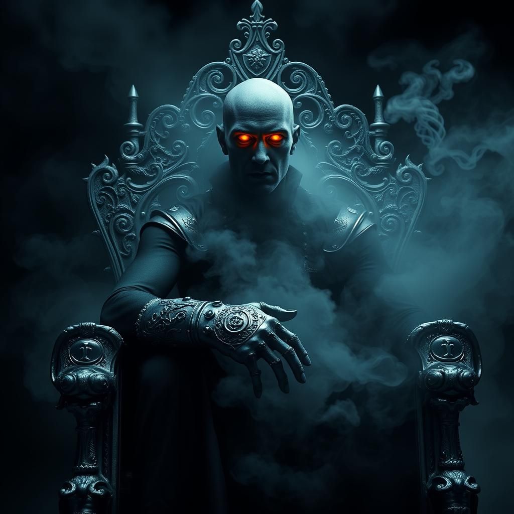 Misty Figure Enthroned in Gothic Underworld