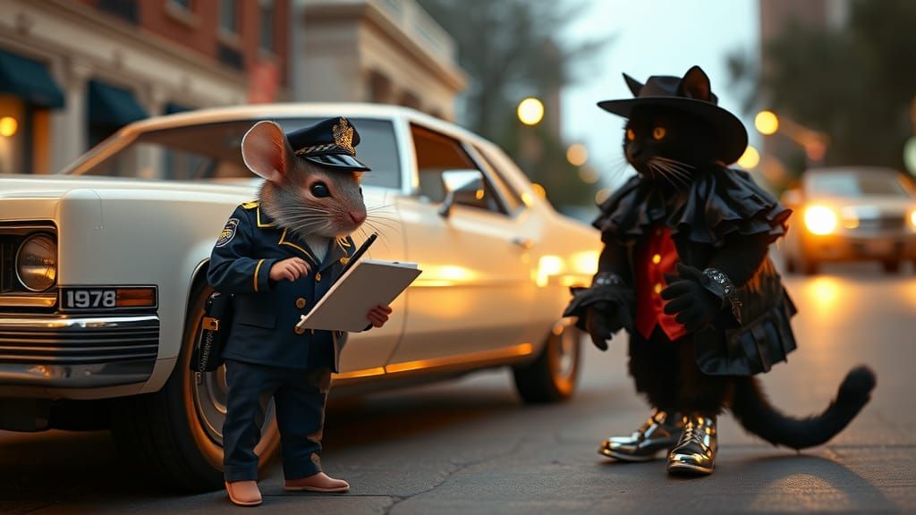 Mouse Cop Writes Ticket to Pimp Cat