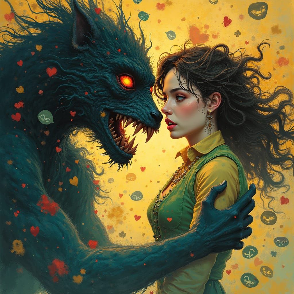 Epic Battle of Love vs Sadism in Vibrant Cyberpunk Style