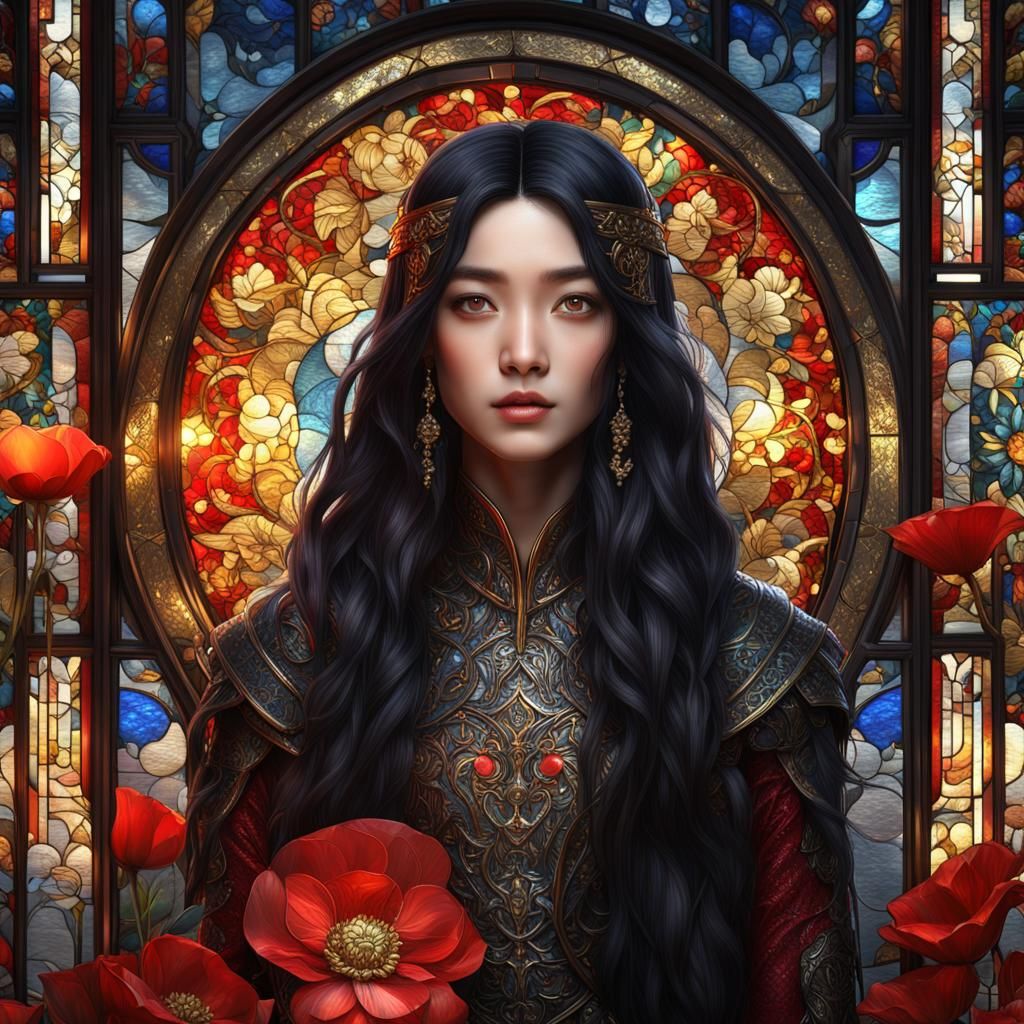 Stained Glass Portrait of a Dreamy Asian Man