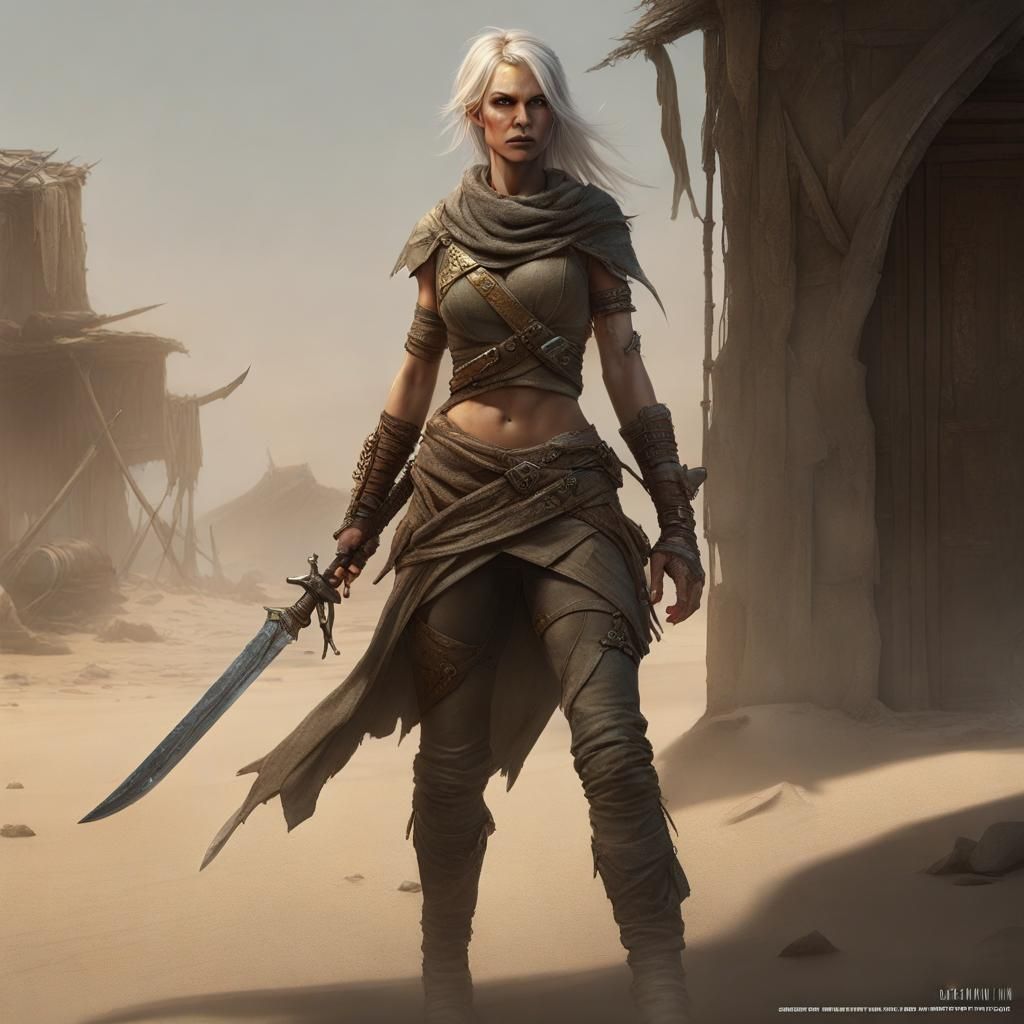 Sand Elf Warrior in Post-Apocalyptic World