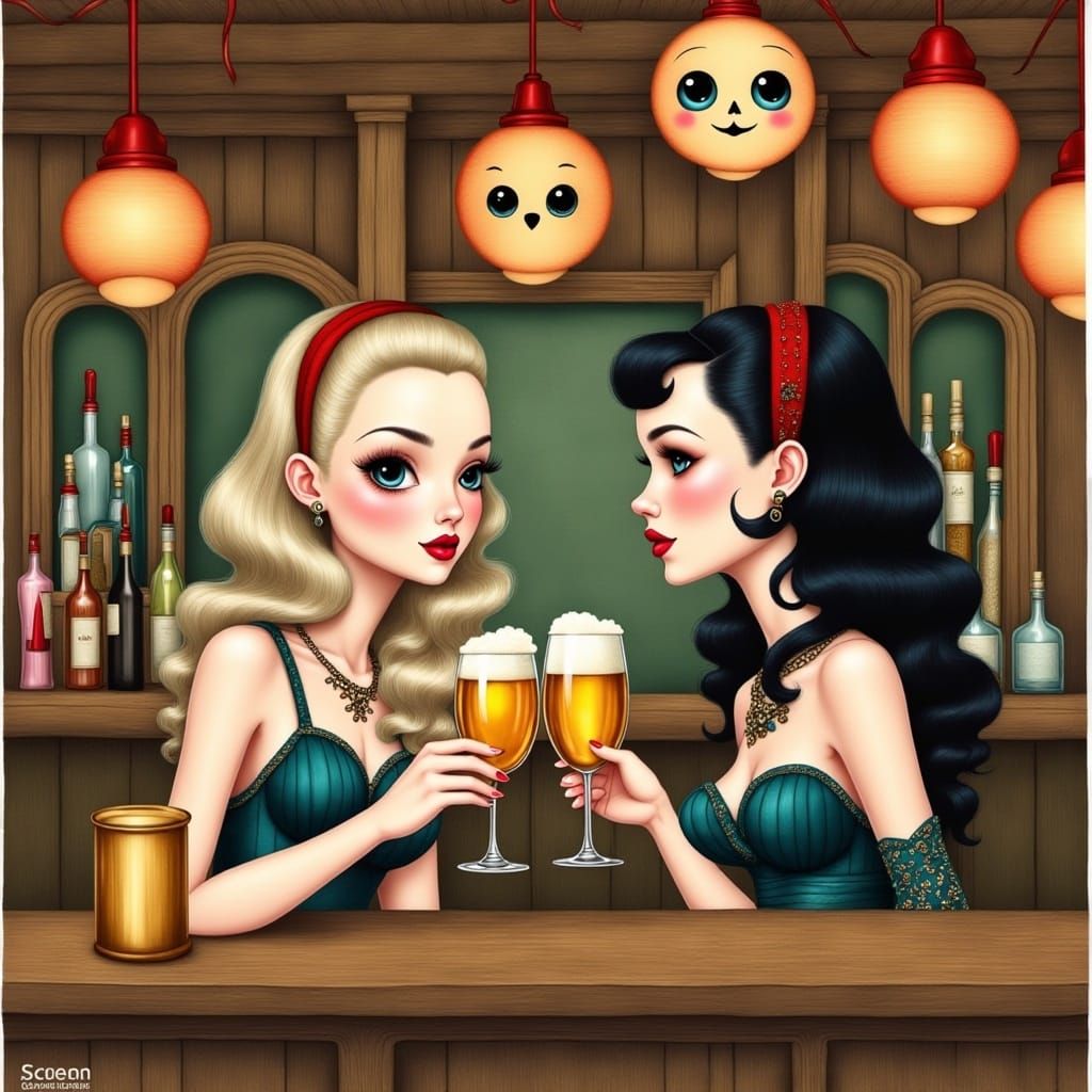 Pop Surrealist Women Toasting at Coven Tavern