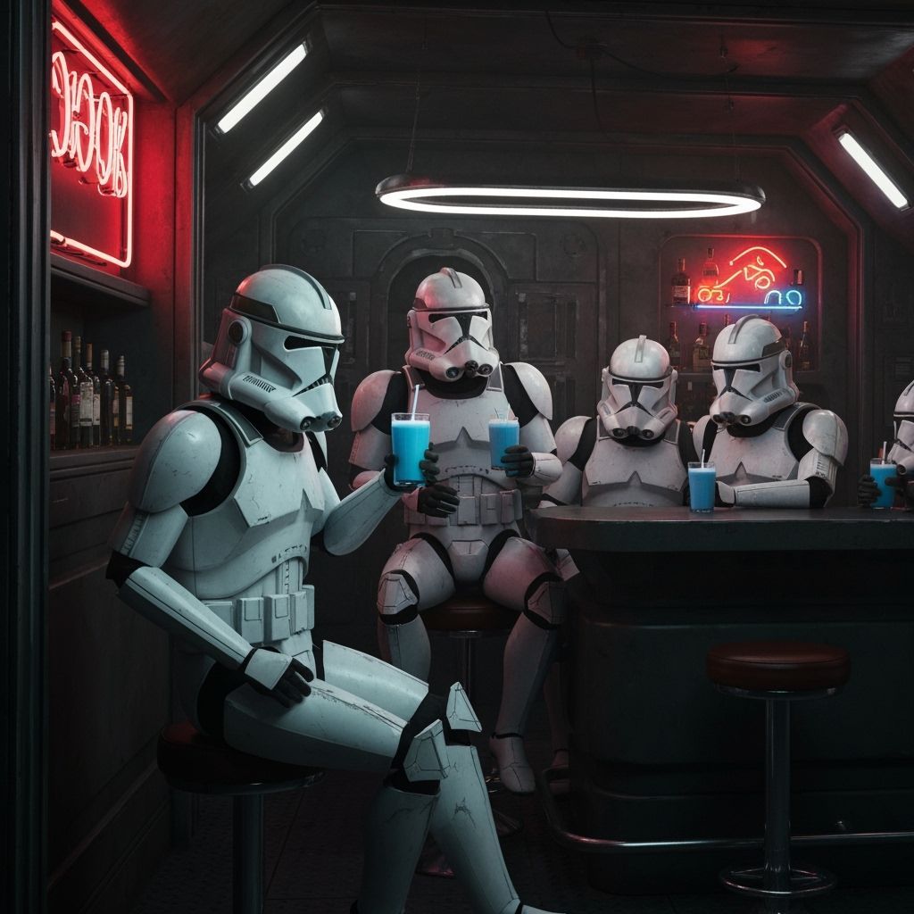 Clone Troopers Relaxing at a Futuristic Bar