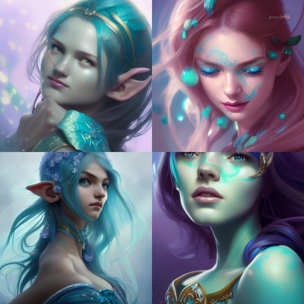 Aqua Elf Girls: Hyperdetailed Art Nouveau Portrait