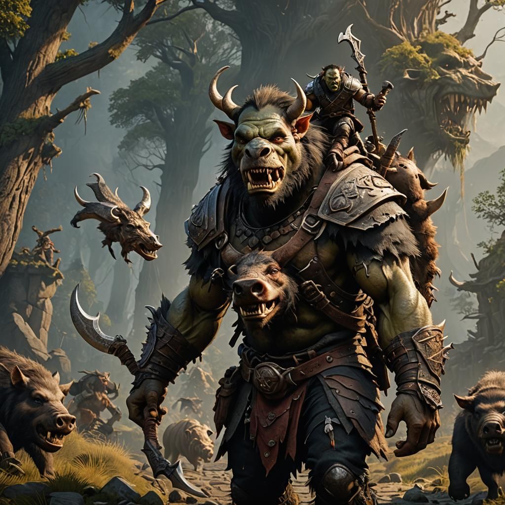 Orc Hunter with Boar in Fantasy Art