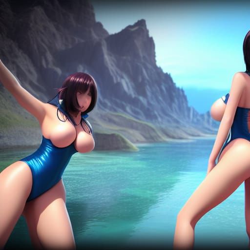 Anime Girl in Swimsuit: Detailed Fantasy Art