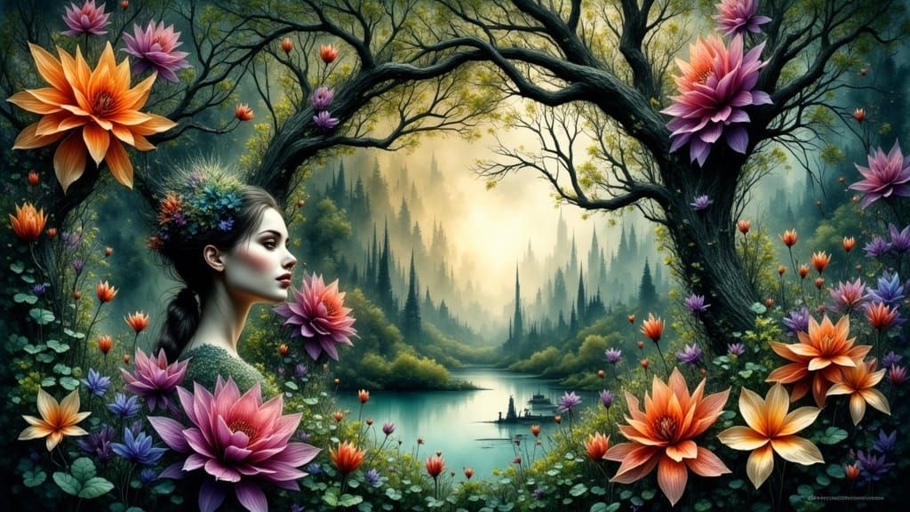 Dreamscape Flora in Vibrant Hues and Soft Hum