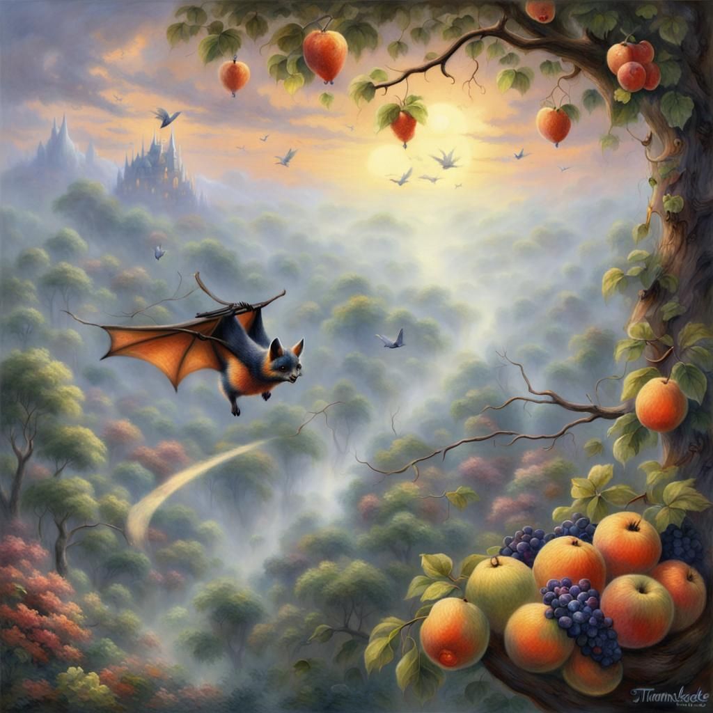 Flying Fox Eating Fruit in Ethereal Fantasy Style