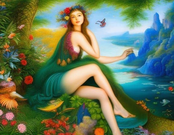 Goddess on the Beach: A Fantastical Photorealistic Portrait