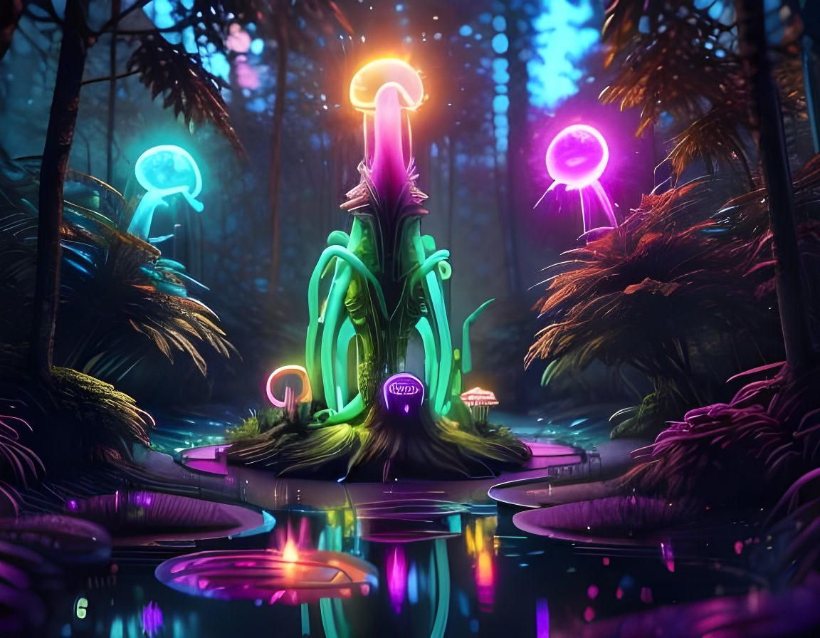 Neon Alien Pond in Cosmic Forest, CryEngine Style