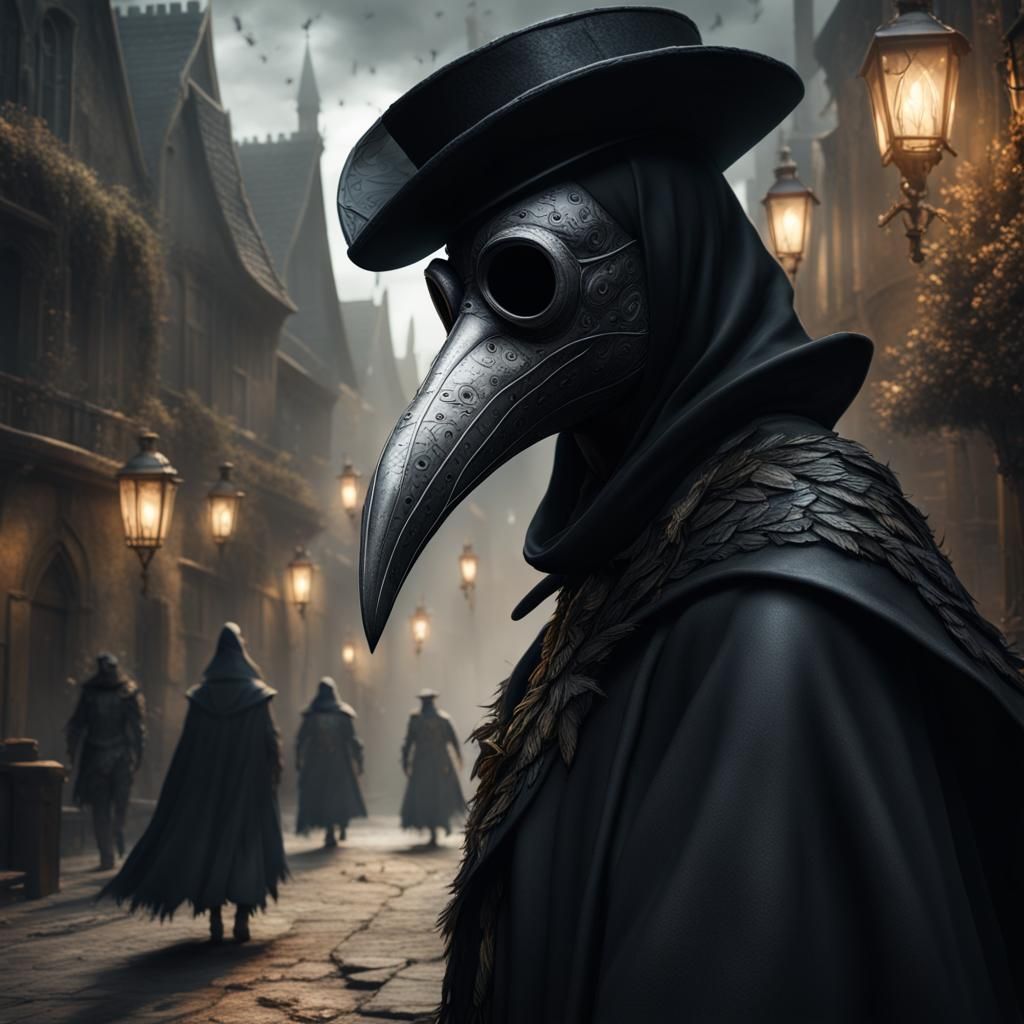 Plague Doctor with Black Hood and Cape