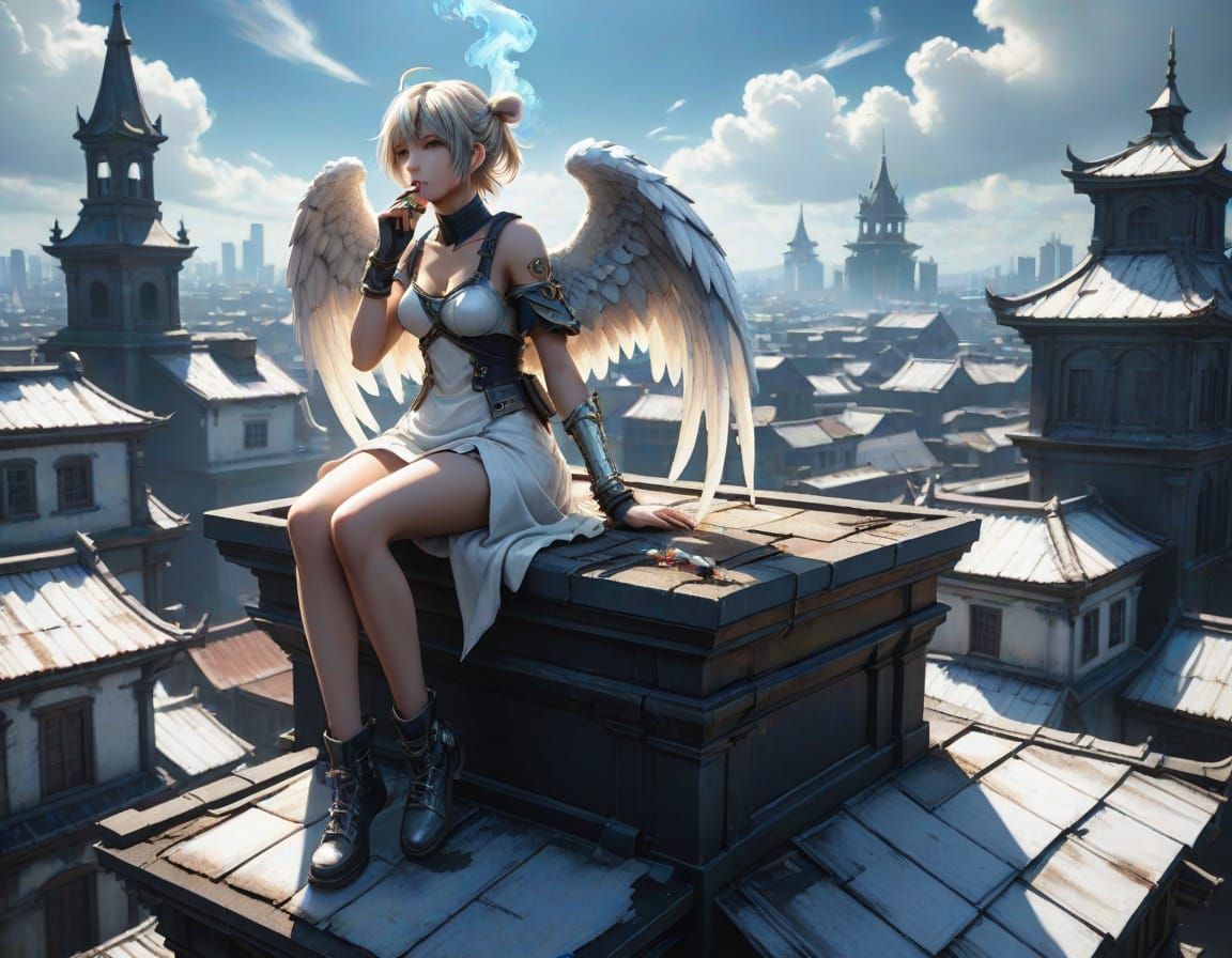Anime Angel Smoking: Hyperrealistic Artgerm Style