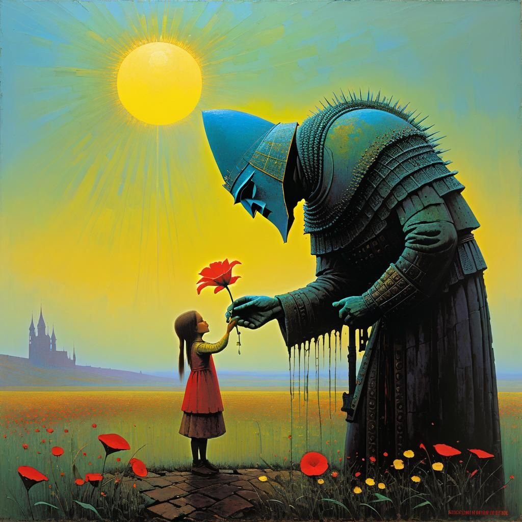 Draugr King's Gift: Flower in a Beksiński Style