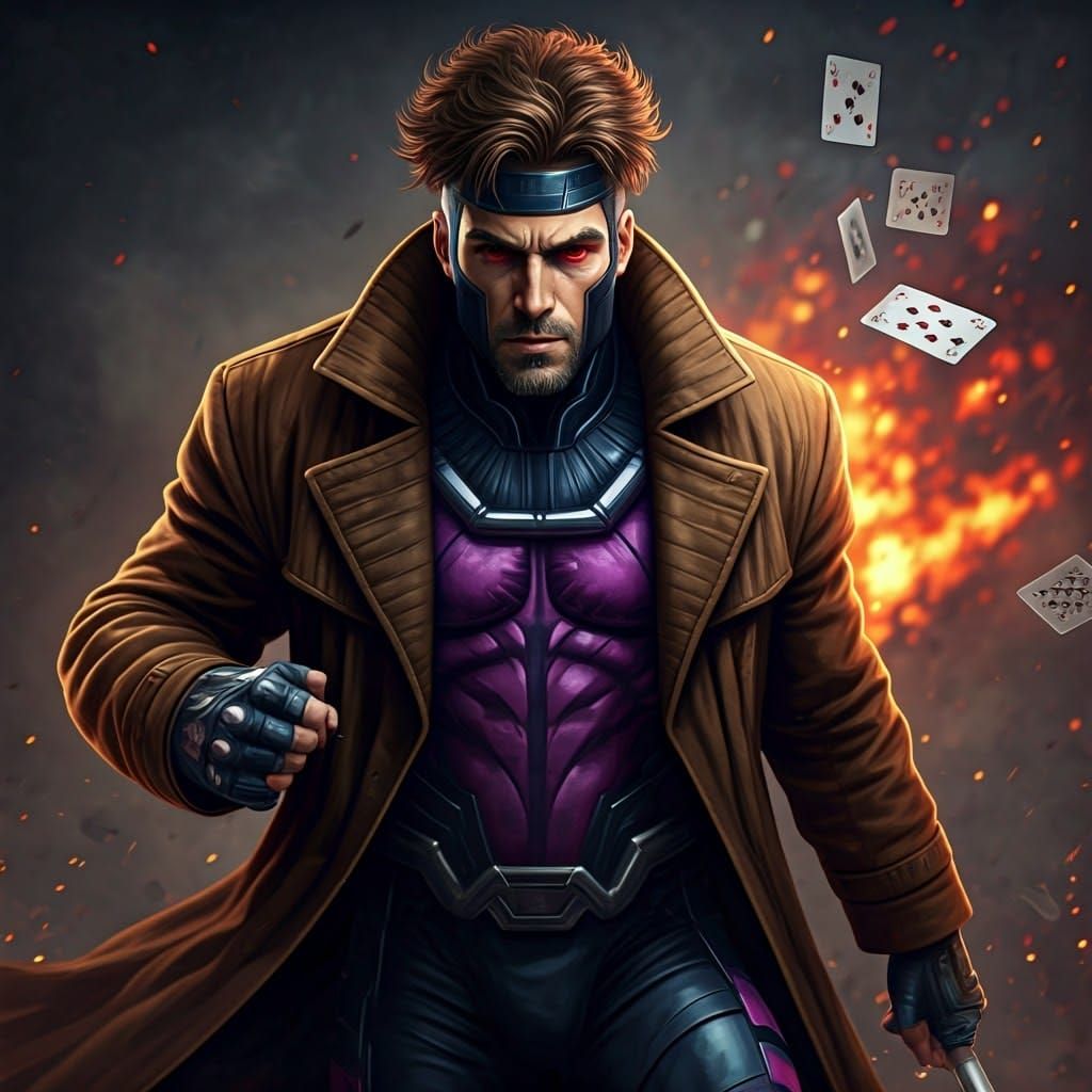 Gambit in Hyperrealistic Action, Wielding Cards and Fury