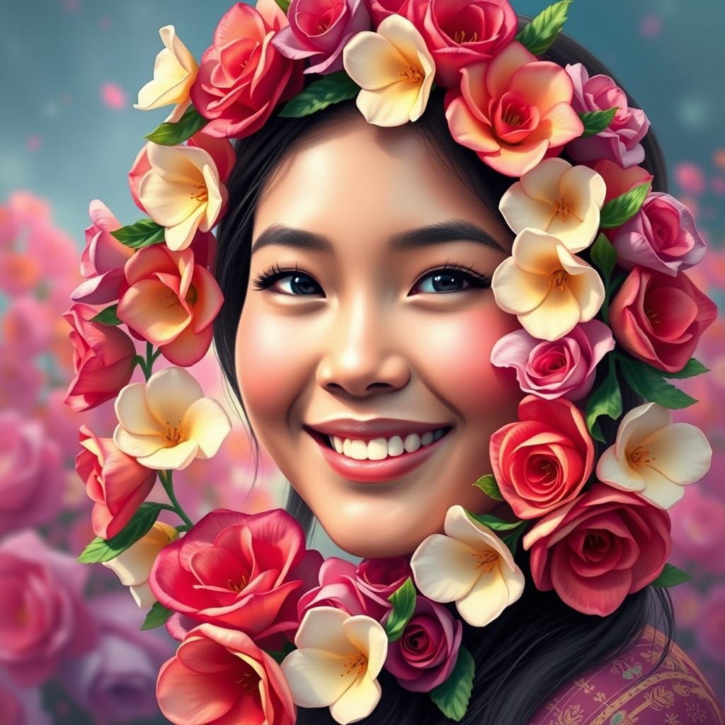 Sundanese Girl Adorns Herself with Vibrant Floral Crown