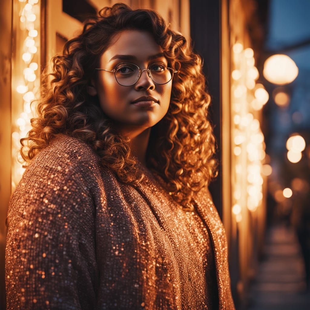 Radiant Plus-Size Woman in Vibrant Digital Portrait