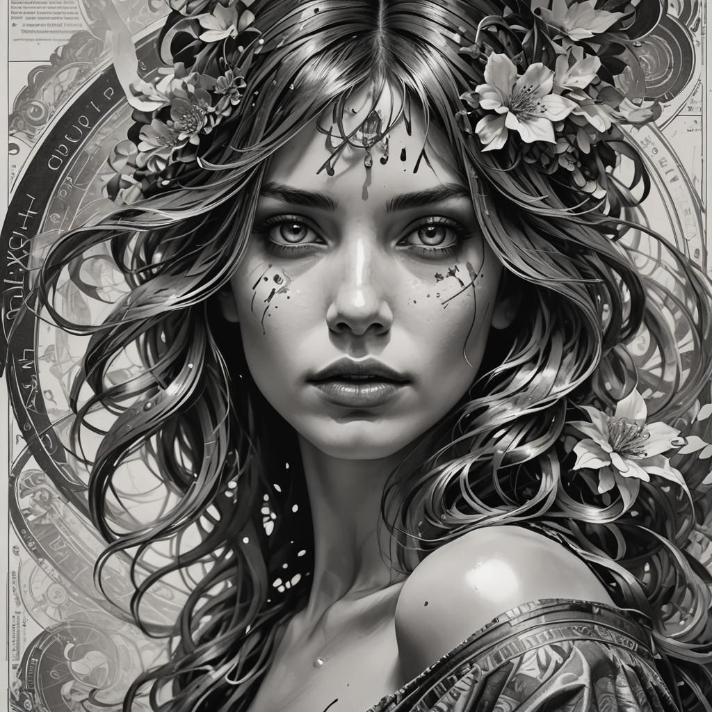 Elegant Black and White Portrait in Triadic Color Scheme