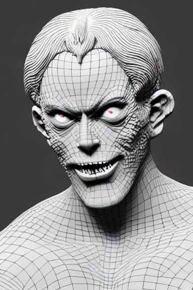 Intricate Demon Portrait in Mixed Media Style