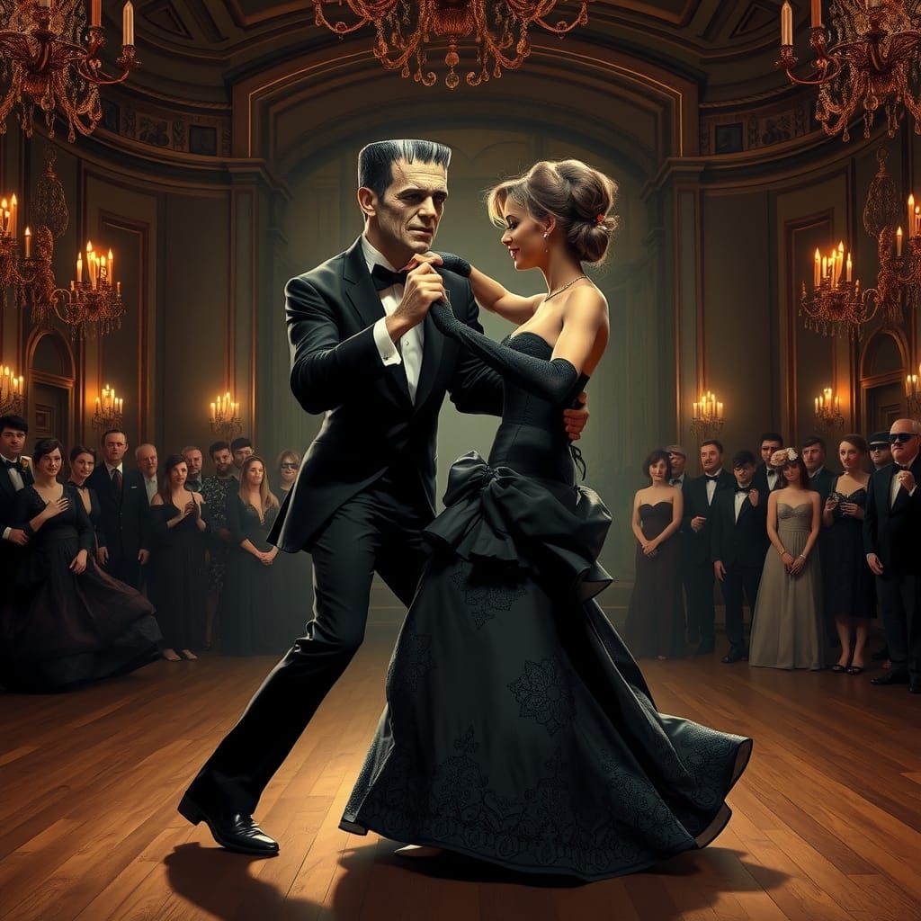 Frankenstein's Monster and Bride Dance in Ballroom