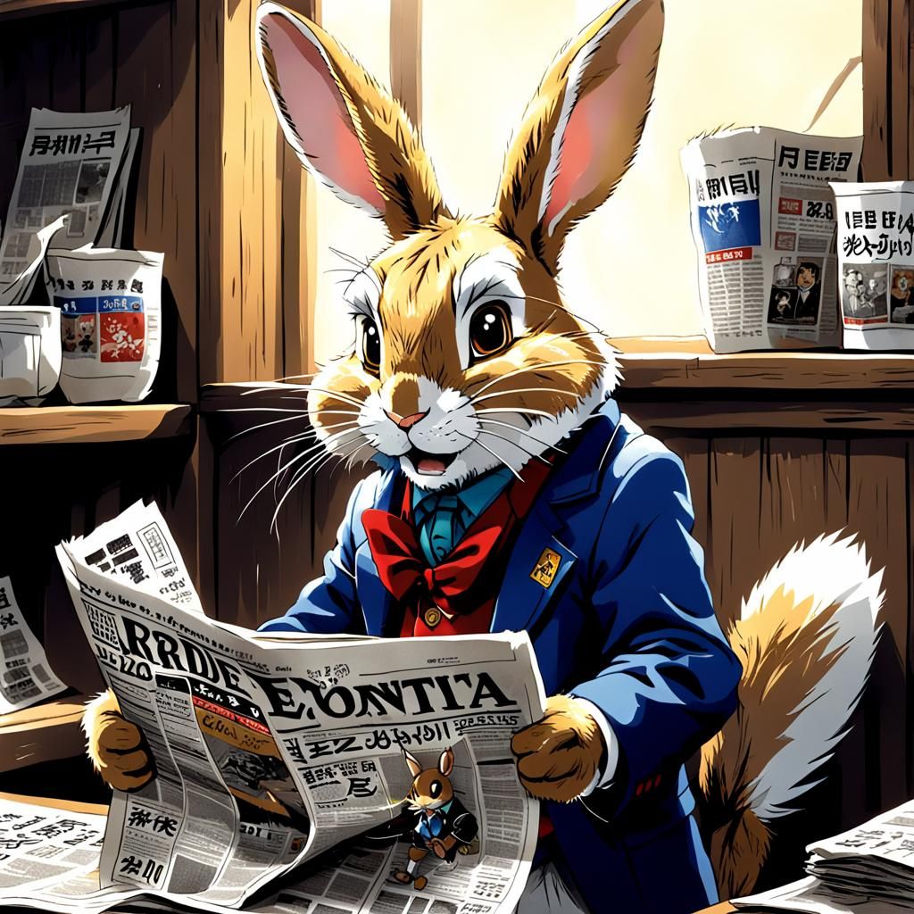 Br'er Rabbit Reading News in Anime Style