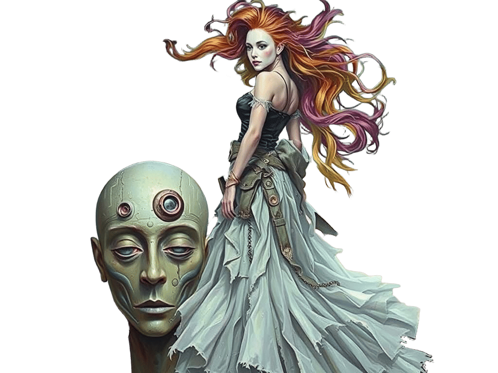 Surreal Desert Dreamscape with Masked Figure