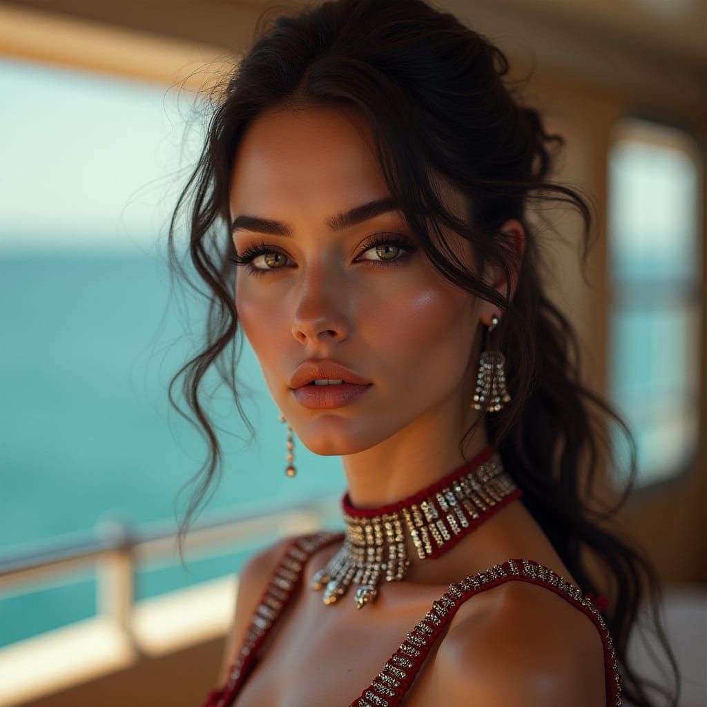 Luxurious Yacht Portrait in Bold, Triadic Colors