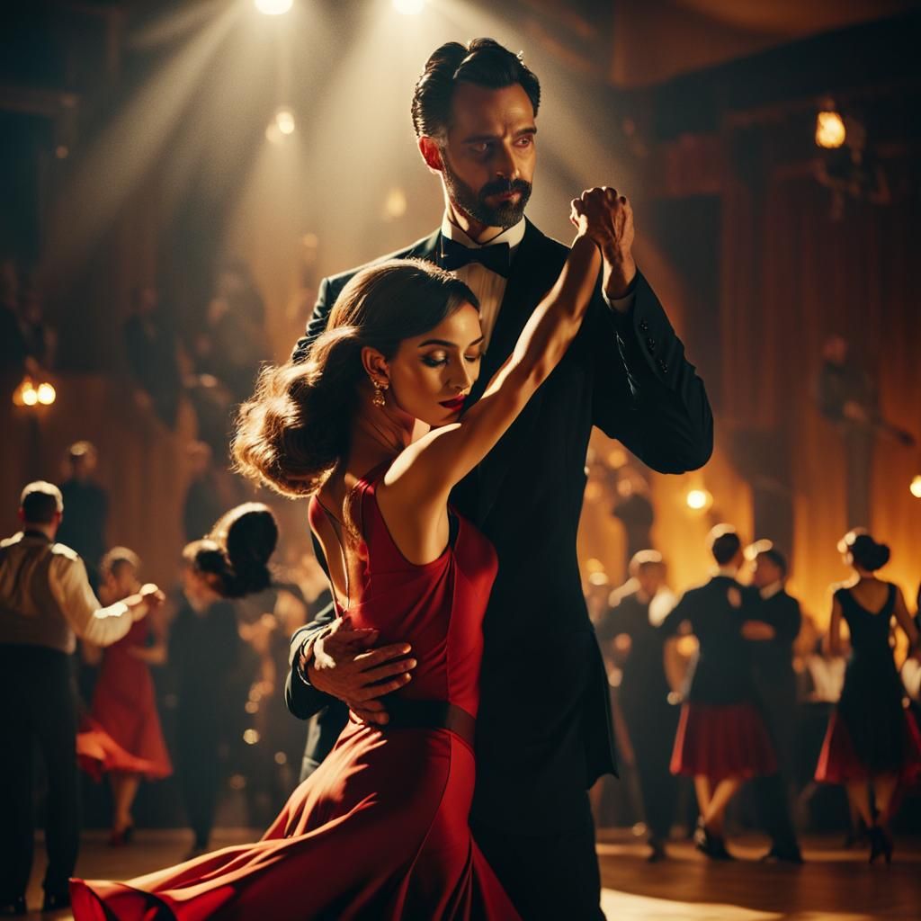 Sultry Tango Couple in Buenos Aires Milonga at Night