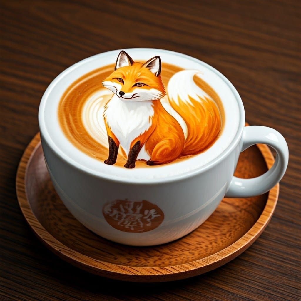 Detailed Fox Latte Art in 3D Style