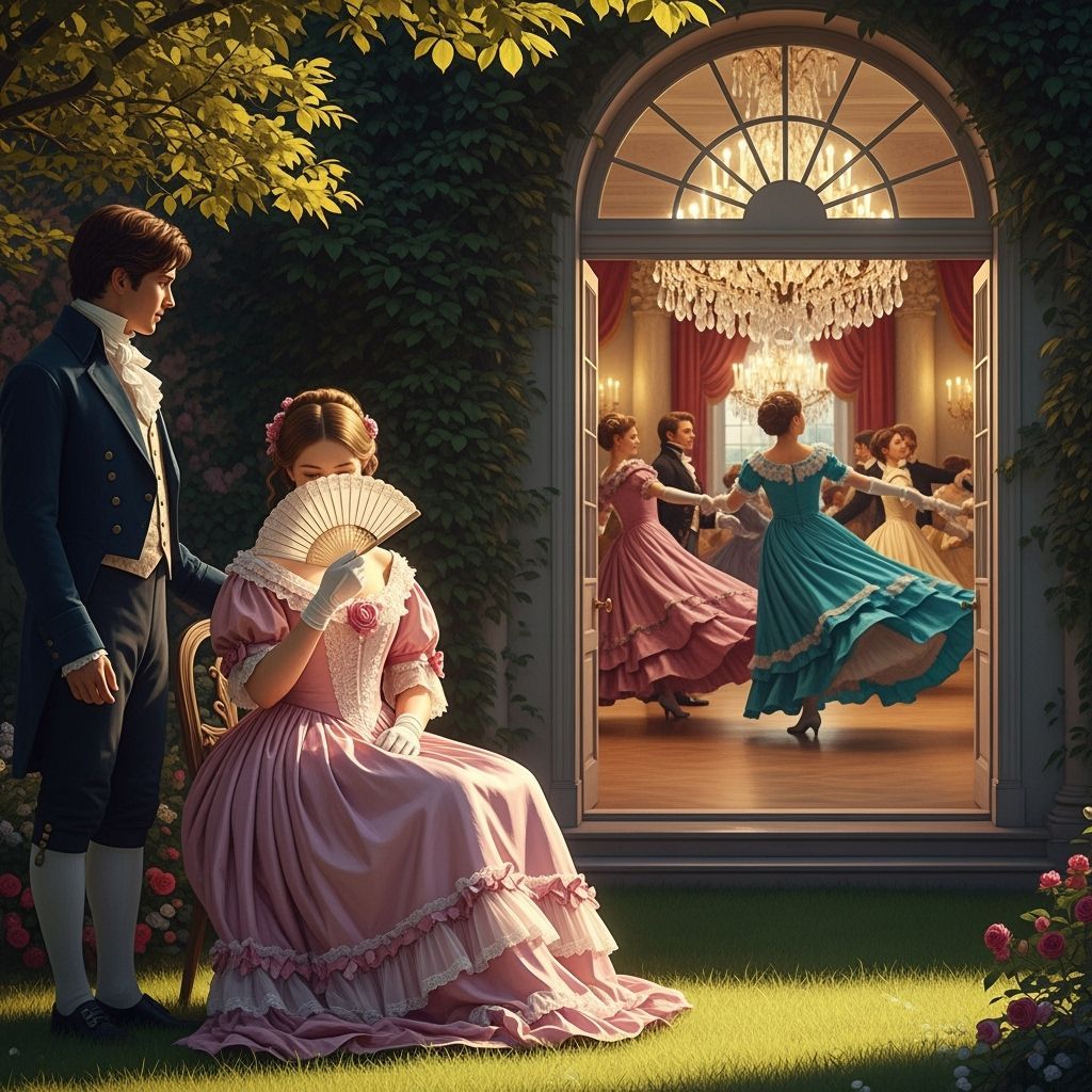 Victorian Girl in Pink Gown in Sunlit Garden