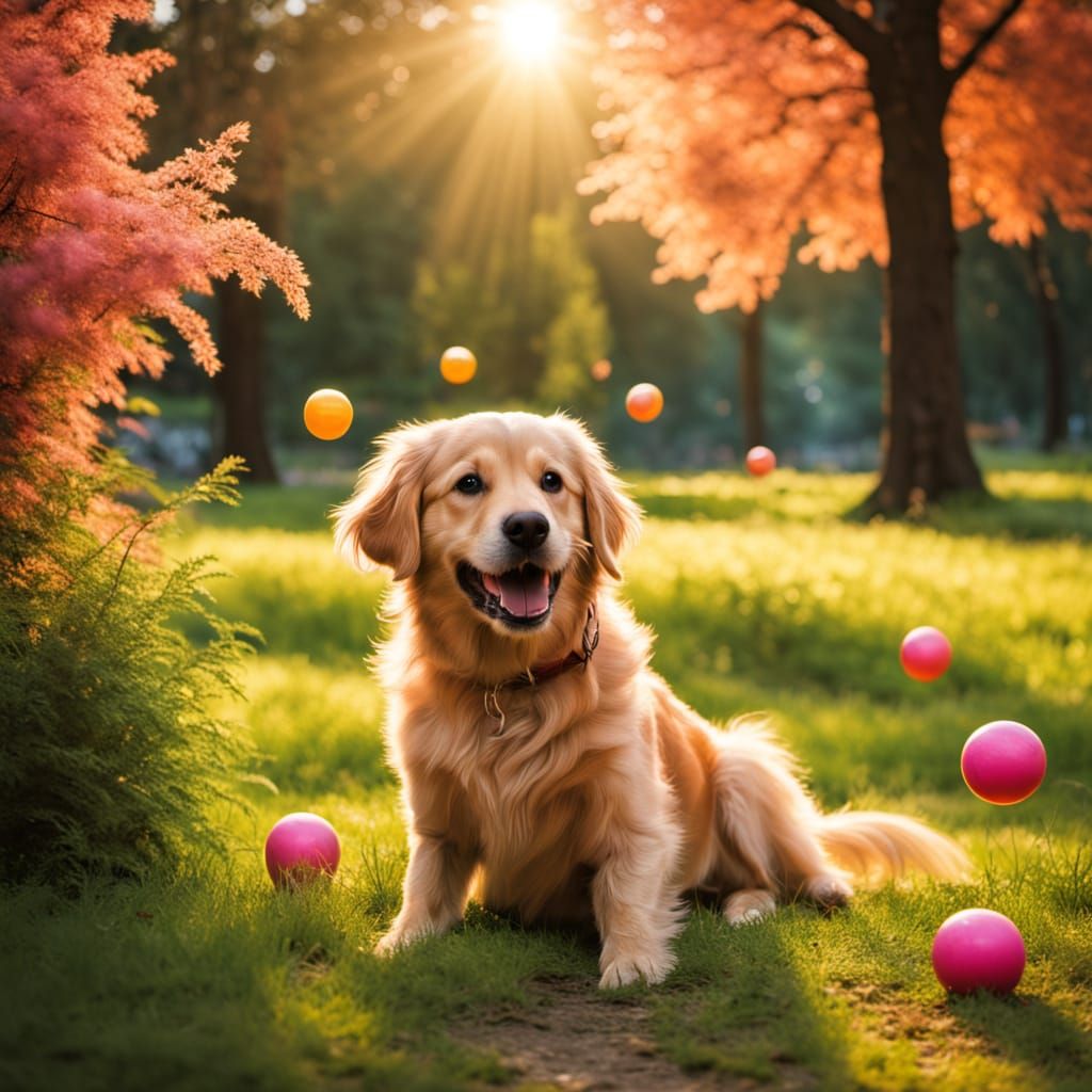 Golden Retriever Plays Ball in Sun-Kissed Park