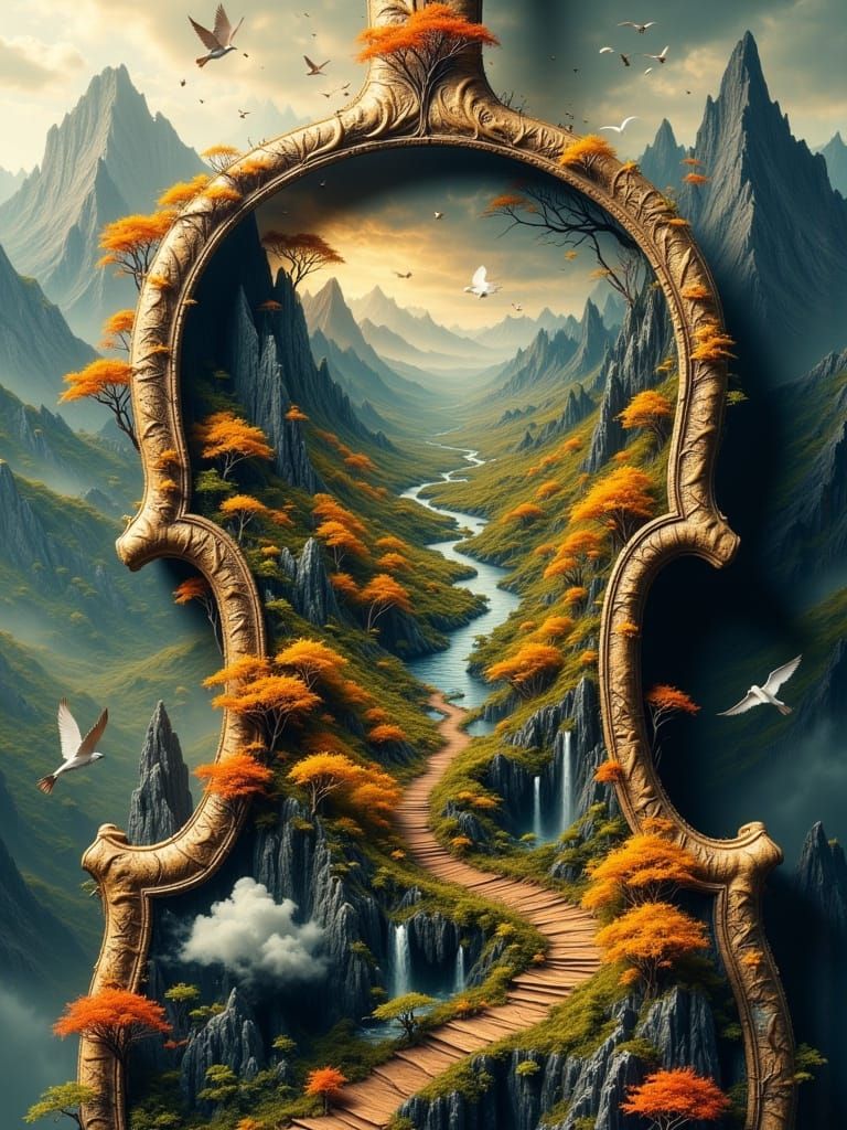 Violin with Mountain Landscape in Sound Box