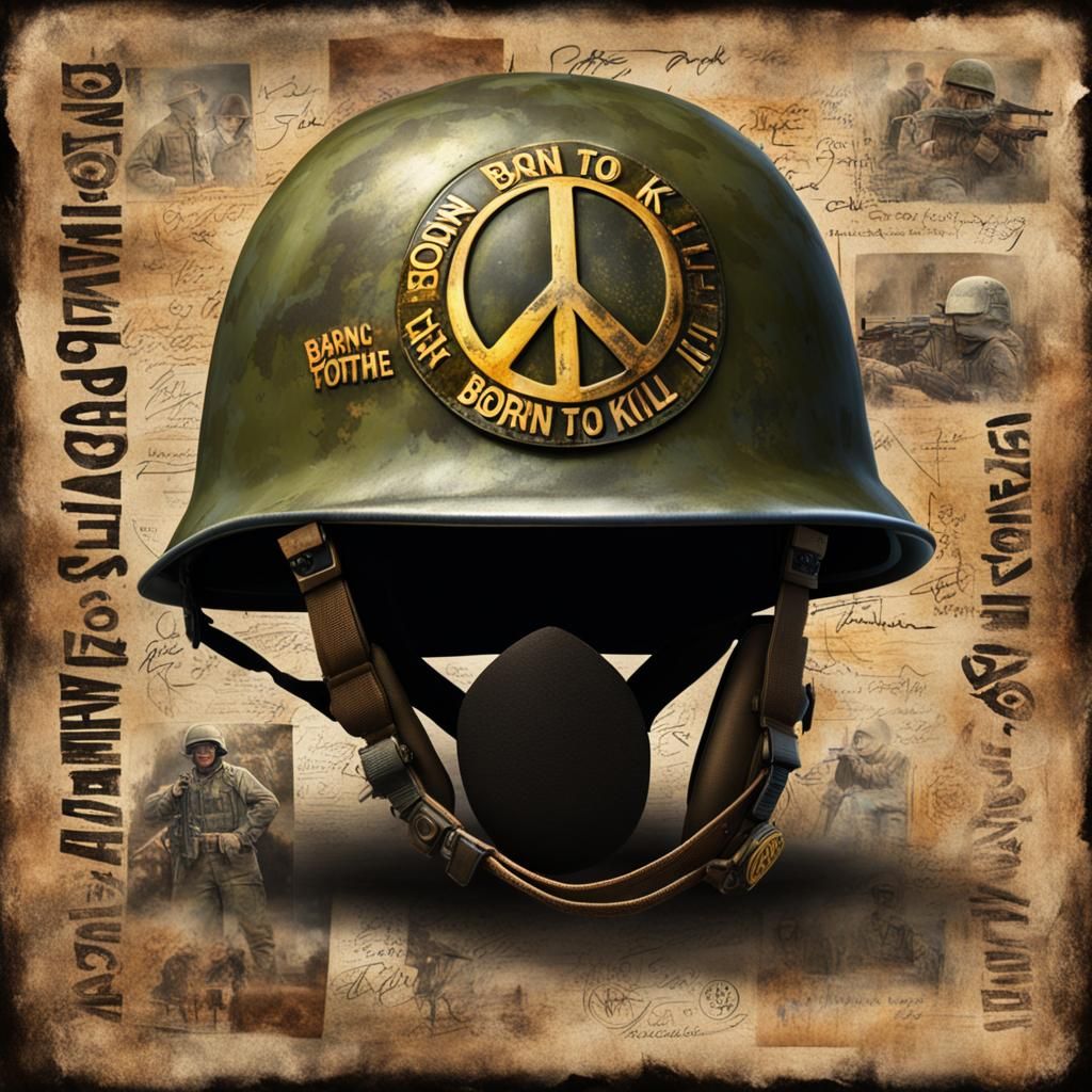 Vietnam War Helmet with Peace Symbol, Digital Art