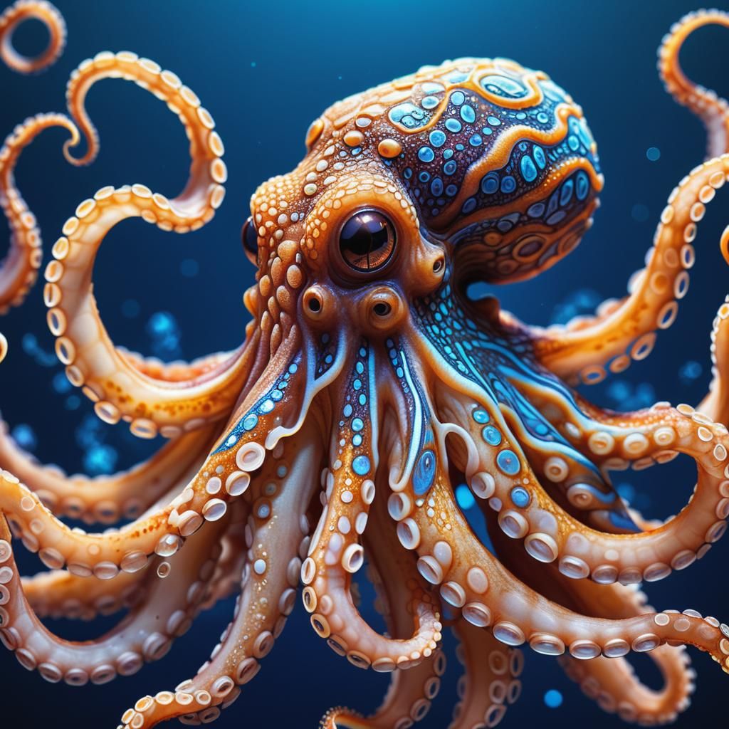 Surreal Vector Art Octopus with Glowing Tentacles