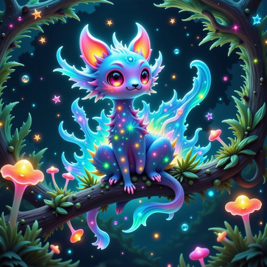 Bioluminescent Creature with Holographic Scales in Alien For...