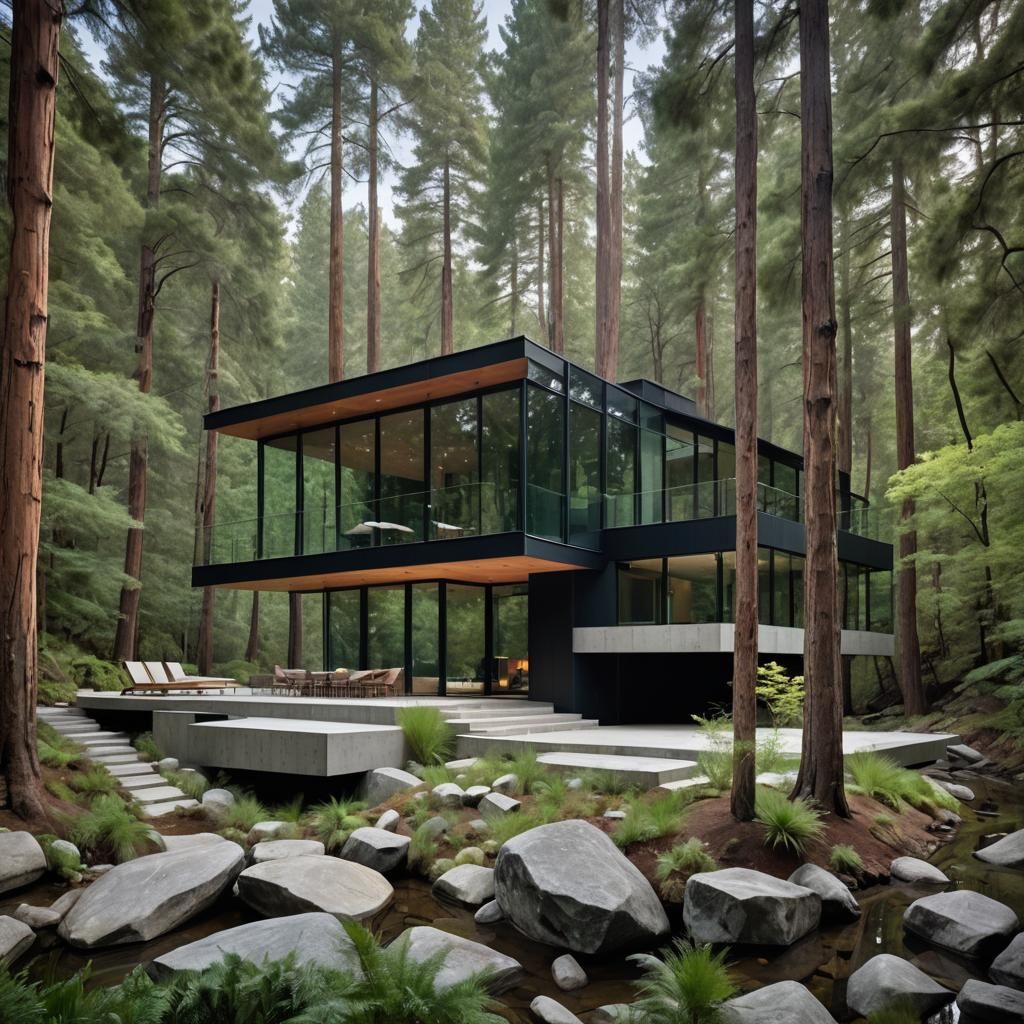 Modern Retreat House in Lush Forest Setting
