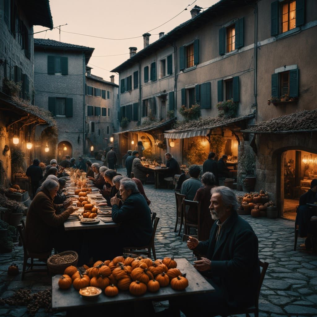Italian Village Autumn Harvest Celebration at Sunset