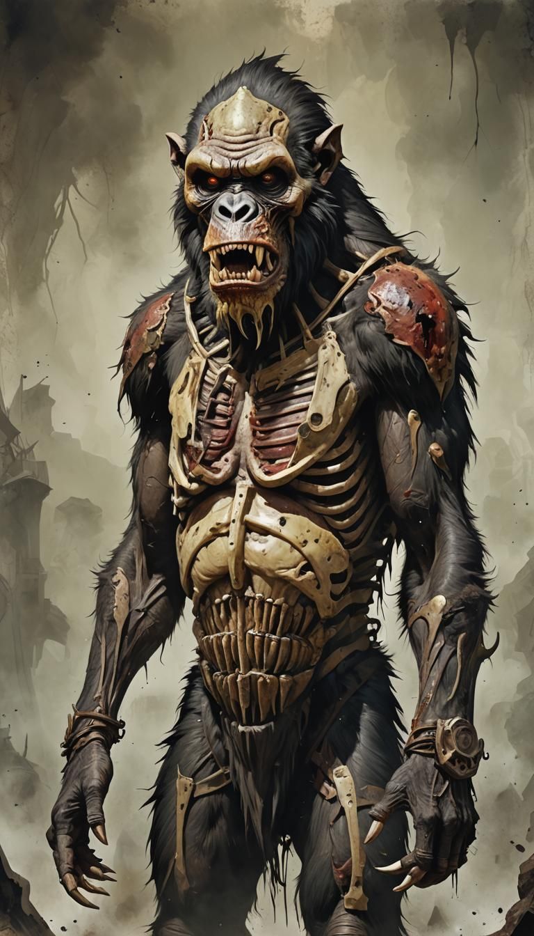 Terrifying Mutant Ape Acrylic Illustration