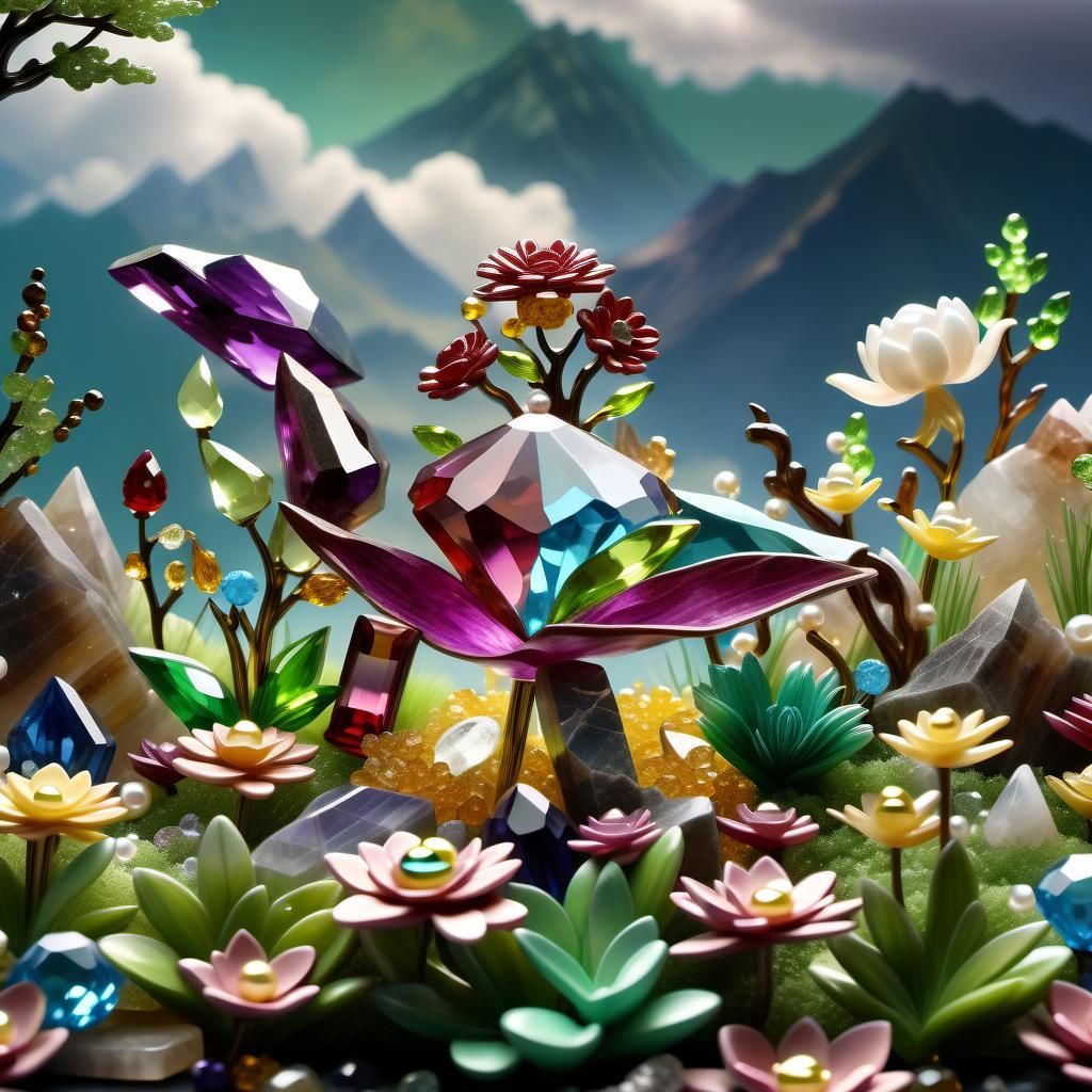 Vibrant Gemstone Paradise in Sunset Glow