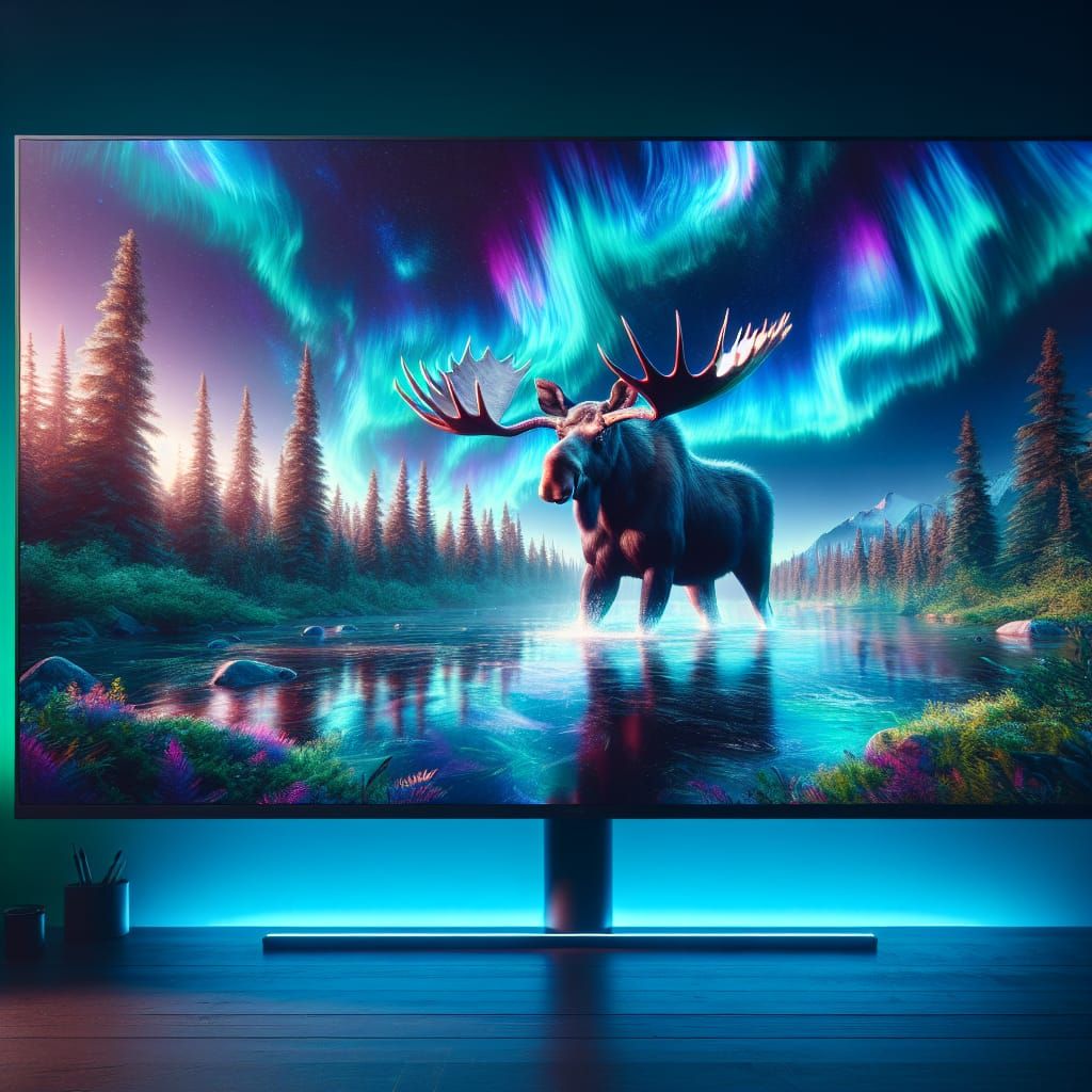 Alaskan Moose Under Aurora Borealis in Fantasy Art