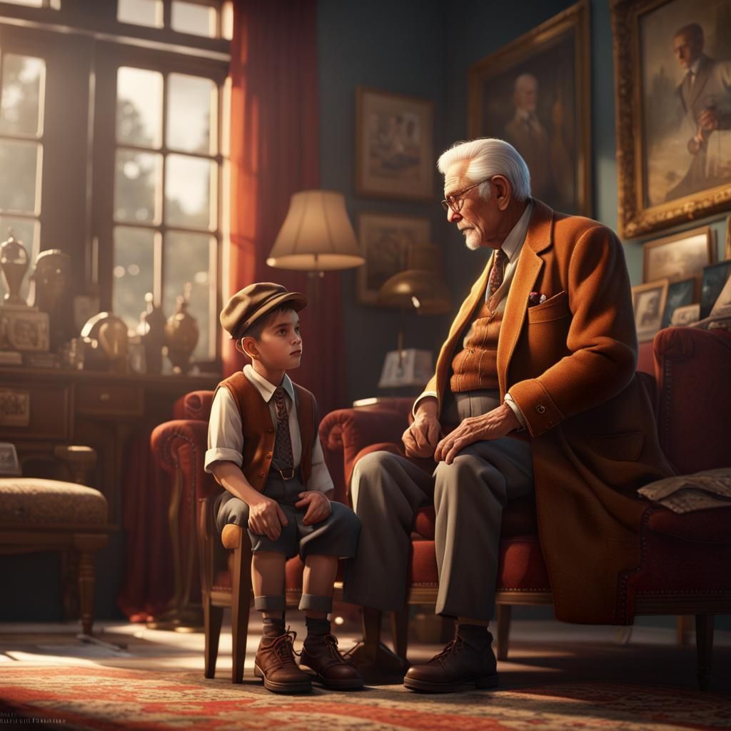 Grandfather talking to his grandson.