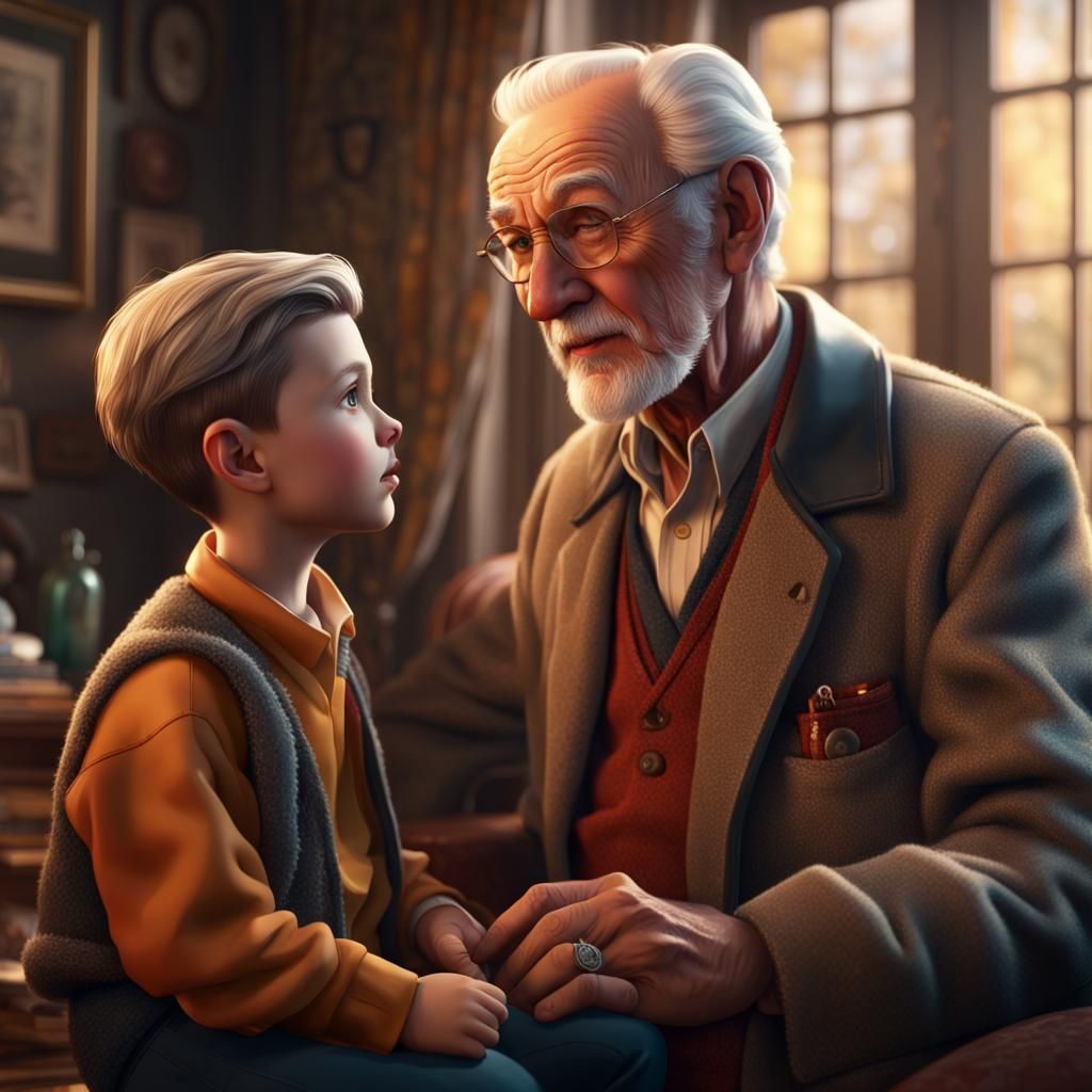 Grandfather talking to his grandson.