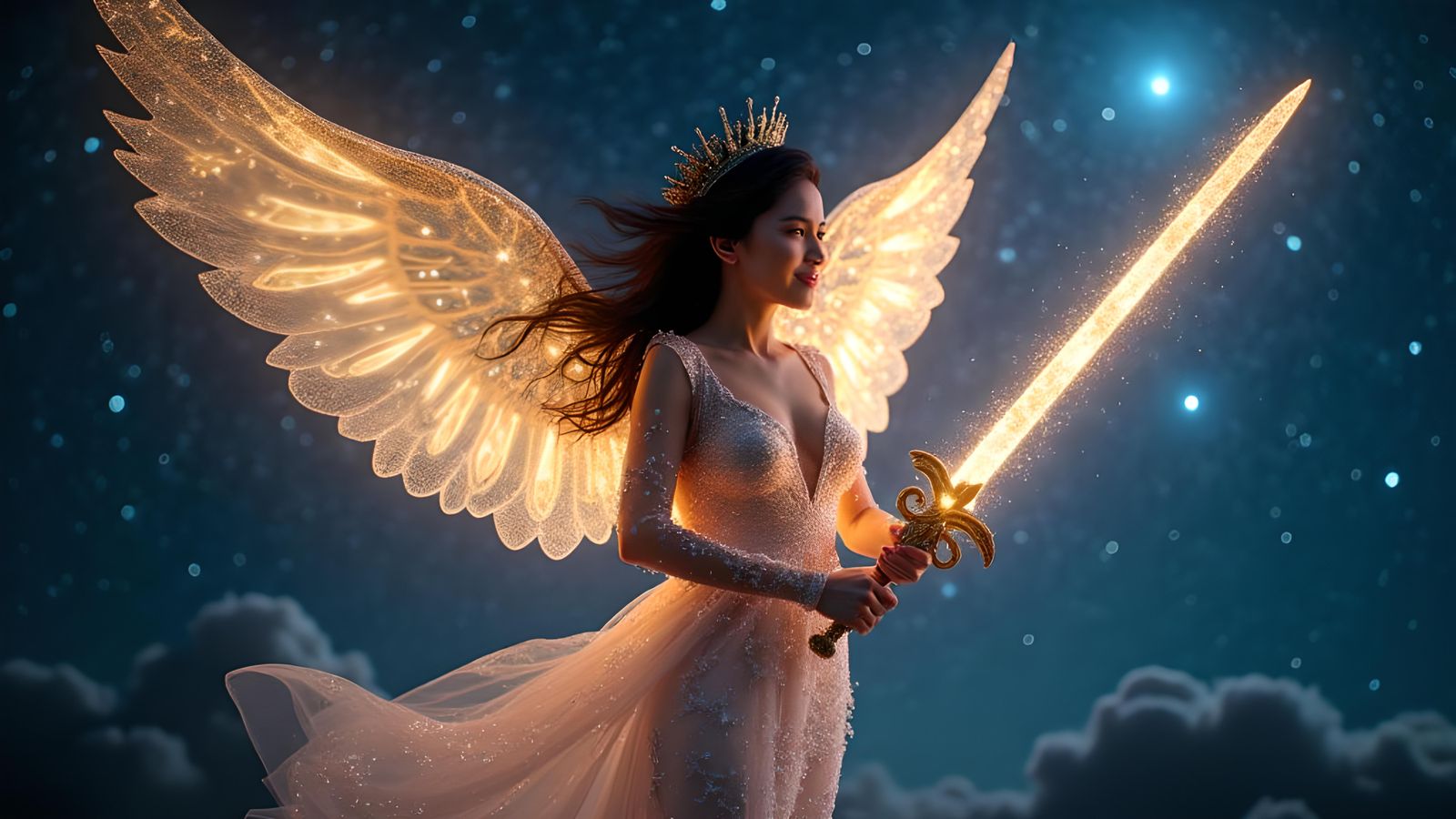 Celestial Filipina Angel with Starry Sword