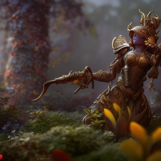 Miniature Human Figure in a Detailed Garden