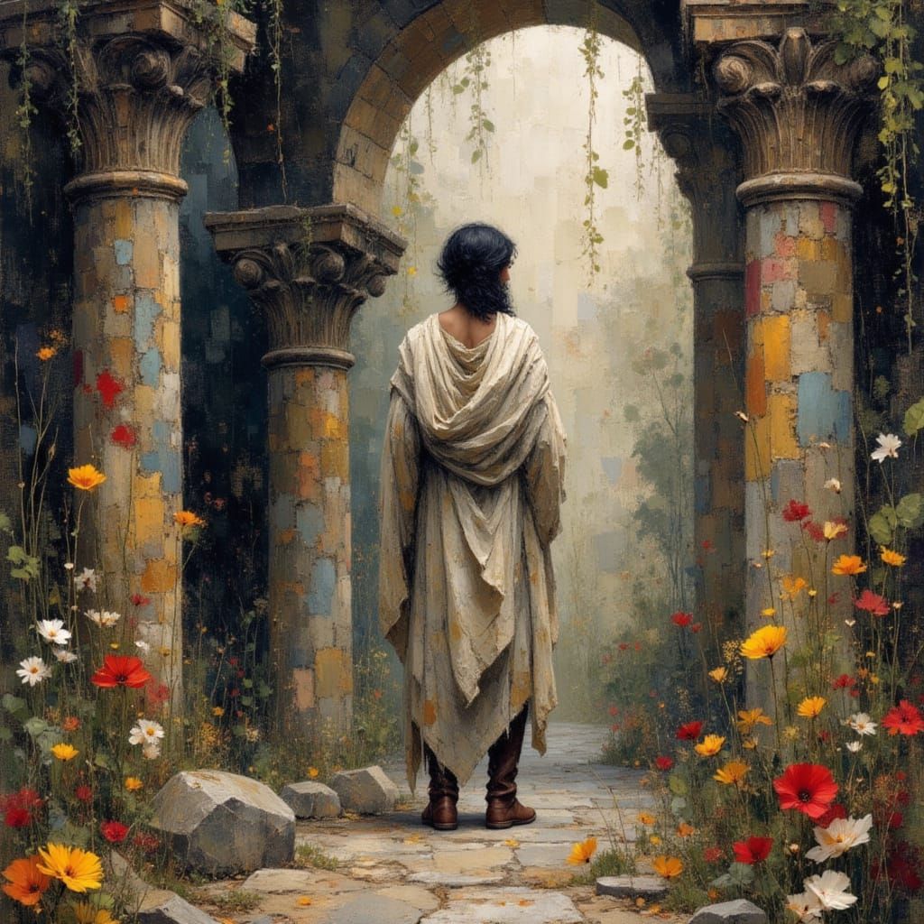 Ancient Greek Philosopher in Dark Fantasy Storybook Style