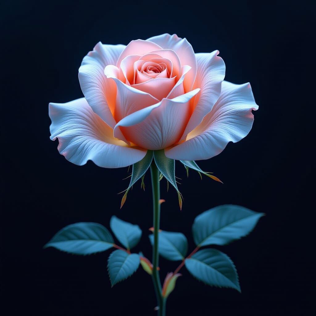 X-Ray Style Withered Rose on Black Background