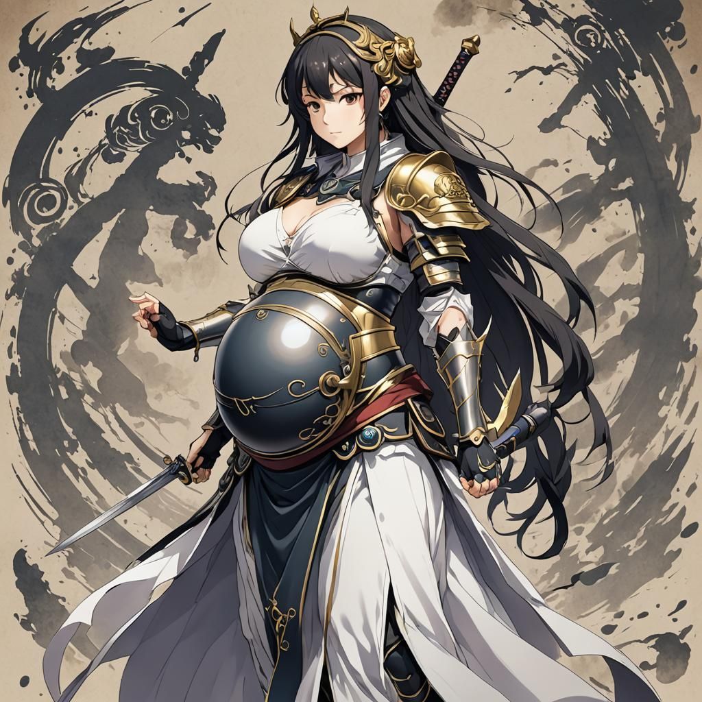 Pregnant Anime Warrior in Manga Style