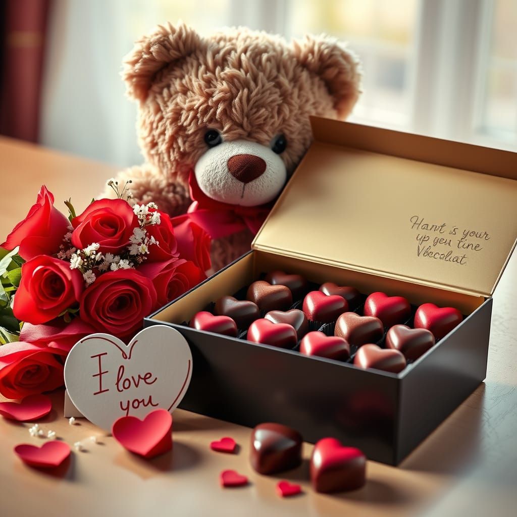 Romantic Valentine's Day Celebration with Chocolates and Ros...