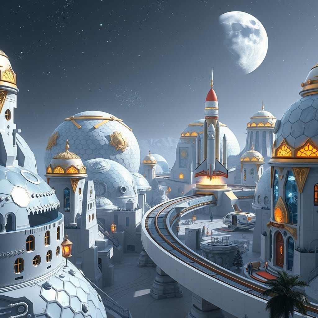 Futuristic Lunar City with Hexagonal Domes